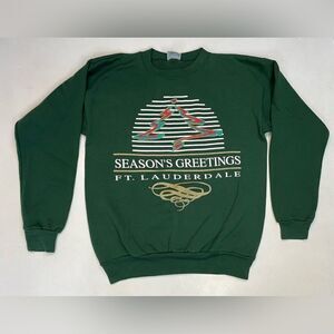 VINTAGE Season's Greetings Ft Lauderdale Graphic Sweatshirt Men Medium Green 90s
